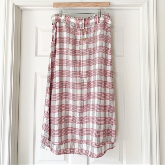 🎀 Mango Plaid belted linen blend skirt - Picture 1 of 6